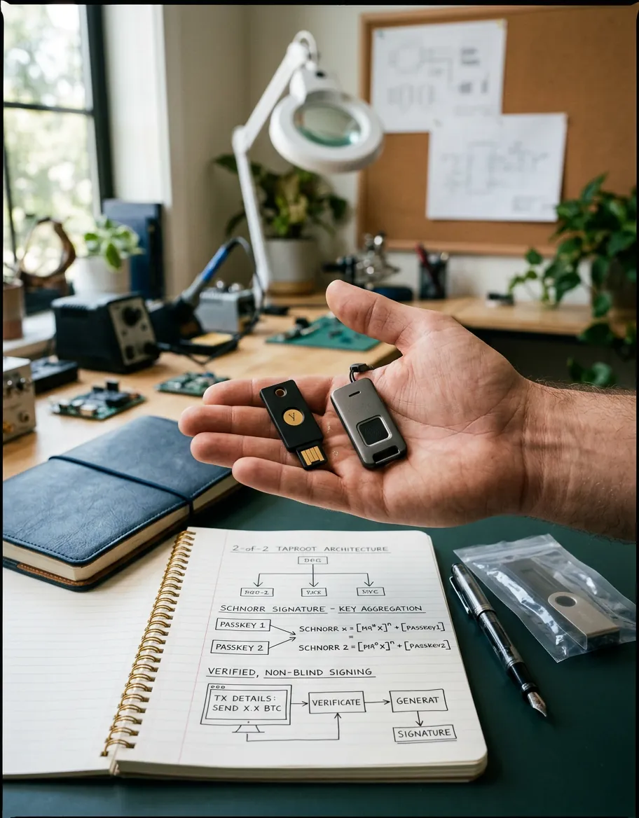 A Passkey-Derived 2-of-2 Taproot Wallet Architecture Eliminating Seed Phrases, Mitigating Supply-Chain Risk, and Enforcing Verified, Non-Blind Signing
